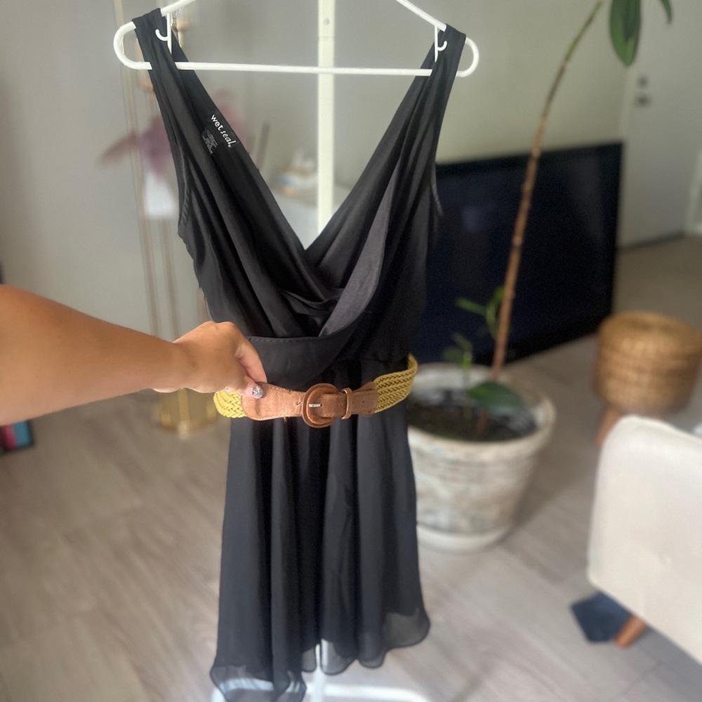 Black Chiffon Cowl Neck Mini Dress – Wet Seal (Size M)
